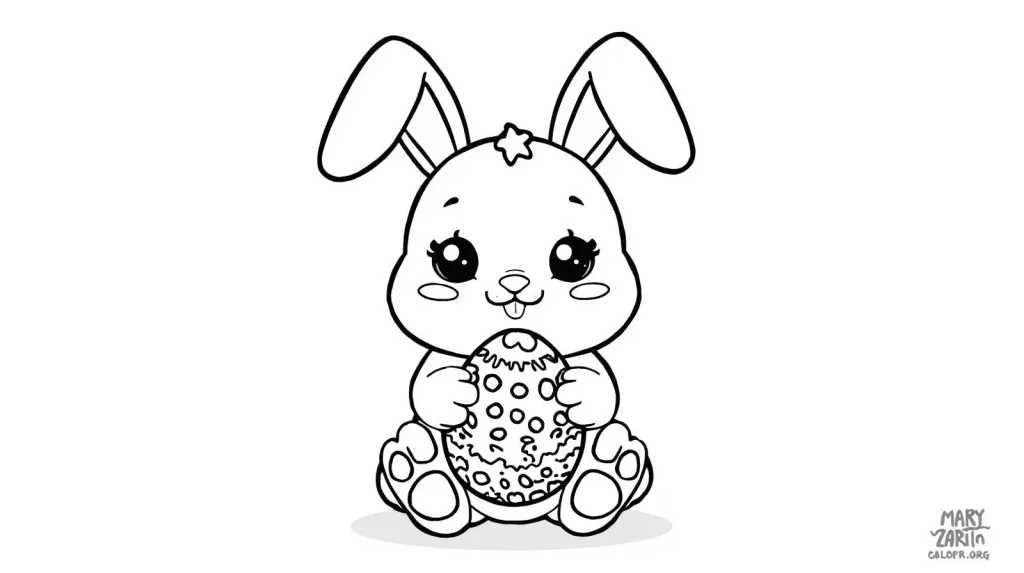 Baixe coelhos da Páscoa fofos e kawaii para colorir e imprimir grátis! Desenhos infantis perfeitos para pintar na Páscoa.