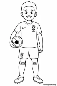 Desenho para colorir do uniforme da Seleção Brasileira Copa 2026 com jogador de futebol infantil