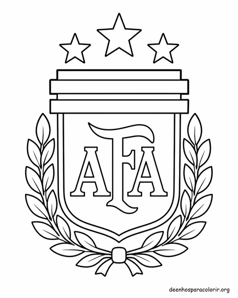 Desenhos para colorir do Messi com uniforme da seleção argentina, brasão e bandeira da Argentina